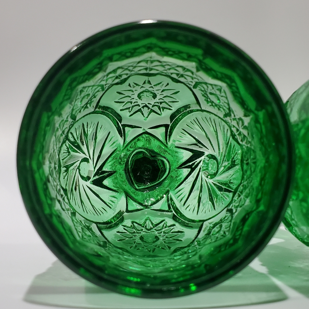 (4☘️) Vntg "Buzz Saw" Uranium 💚& Carnival Green Goblets Double Shot Degenhart - Picture 12 of 15